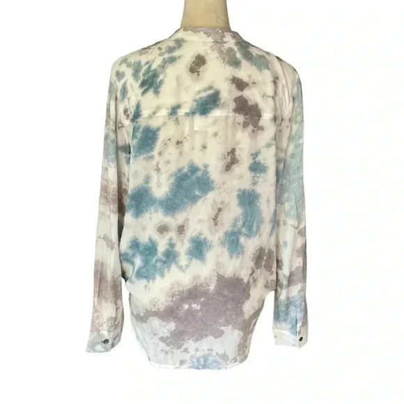Splendid Tie Dye Long Sleeve Blue Lavender Gray Crossover Blouse Women Top Sz S - Picture 4 of 8